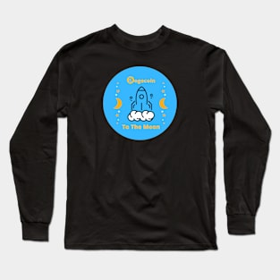 Dogecoin to the Moon and Stars Blue Background Long Sleeve T-Shirt